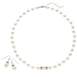 Necklace & Earrings Set Genuine Creamy White Mother of Pearl & Crystal